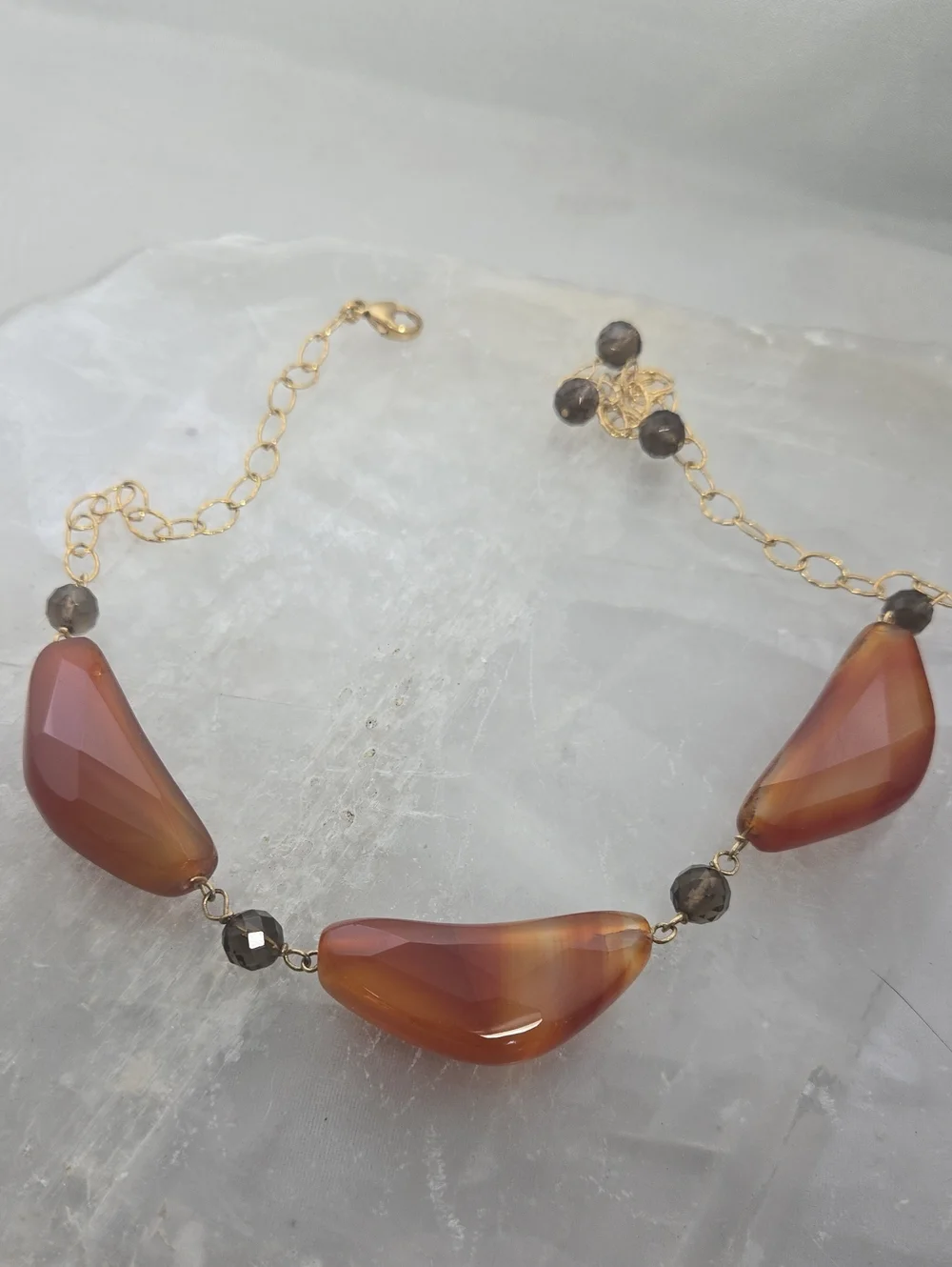 14/20 GF Chain Carnelian Statement Necklace With Smokey Topaz Vintage Jewelry